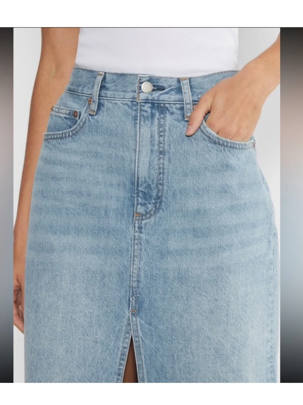 Denim Forum 90s Halle Denim Skirt Midi 28 Blue Jean Midi Center Front Slit